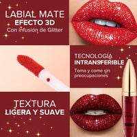 Pudaier® Labial 3D Mate con Infusión de Glitter Intransferible